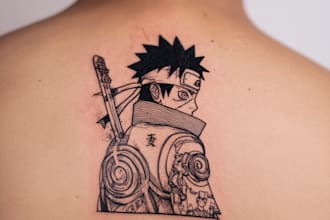 tattoo illustration anime style in lines