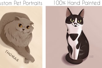 draw a custom digital pet portrait from photo