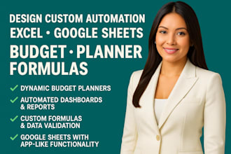 design custom automation excel google spreadsheet budget planner formulas