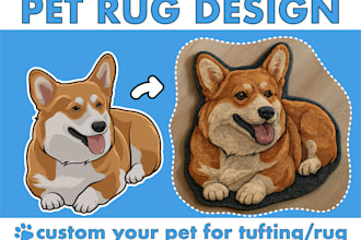 draw a custom pet cartoon illustration for tufting rug