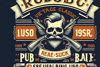 design retro vintage pub or bar logo matching t shirt
