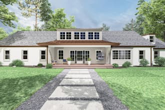 redesign family house, apartments rendering, building terrace, playground field