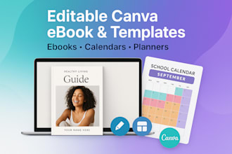design editable canva ebook, ebook templates, digital school calendar templates