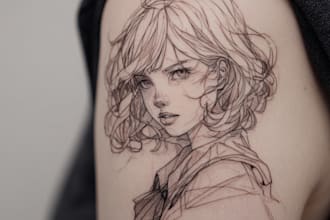 tattoo illustration anime style in lines