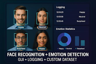 build face recognition with emotion detection, gui, logging, custom dataset