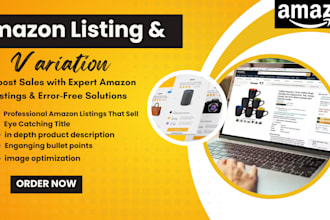 be your virtual assistant for amazon fba product listings, variations and SEO