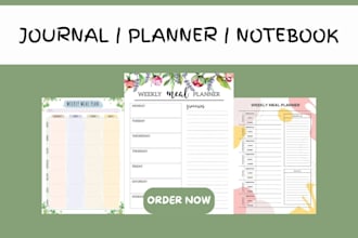 design custom notebook, journal, or planner interiors and covers, notebook cover