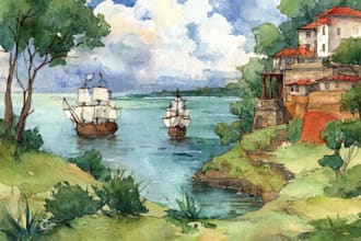 draw original watercolor landscape or architecture art