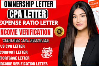 write US cpa letter, ownership letter, expense ratio letter, income verification