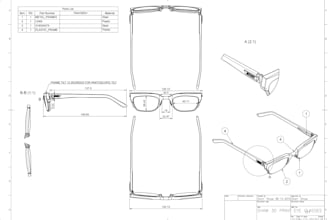create 3d sunglasses and cad technical drawing