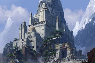 paint fantasy and sci fi concept art environments, buildings