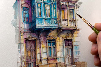 watercolor paint a house portrait