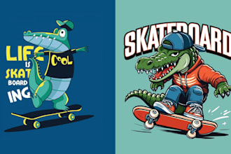 design retro vector skateboarder crocodile logo