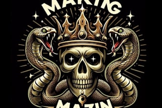 make amazing luxury skull crown snake logo
