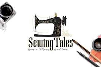 design boutique, handmade, crochet knitting, needles, sewing, and craft logo