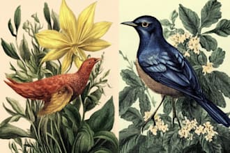 illustrate botanical and animal linocut illustration