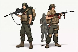 draw 2d game art military character design