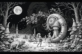 draw dark art illustration with engraving style