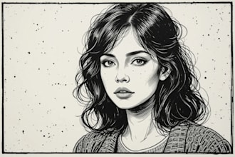 draw a portrait drawing in linocut illustration