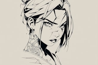 tattoo illustration anime style in lines