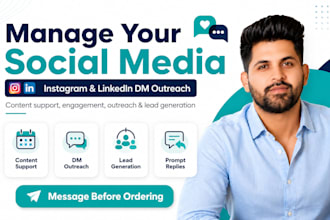manage your social media and do instagram or linkedin dm outreach