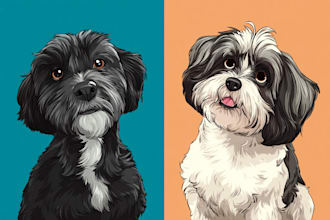 draw your dogs or any pets into cartoon portrait