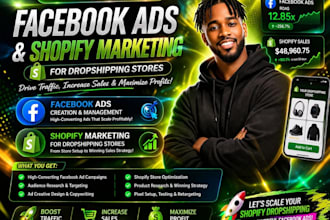 create shopify facebook ads campaign, meta ads setup and do shopify marketing