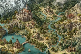 illustrate medieval fantasy and sci fi maps