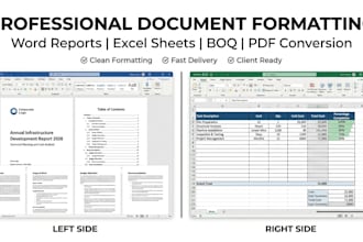 format word, excel, boq, and engineering reports to corporate standards