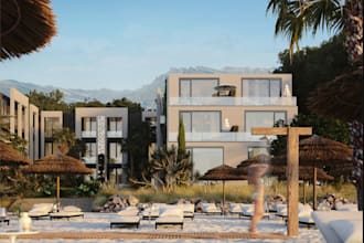 craft 3d building,beach house,resort design, landscape,siteplan model, hotel viz