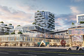 render 3d commercial building exterior,high rise, glass tower, cgi blender model