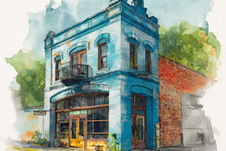 sketch architecture building with watercolor rendering
