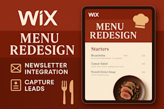 redesign wix restaurant menu website setup wix email capture wix newsletter form