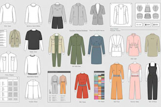 create fashion flat with technical pack for fashion design