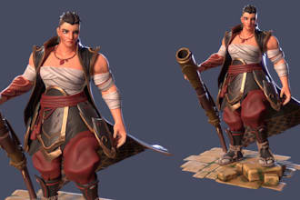 create 3d stylised gunner character for game,uv texture,rigging,game assets maya