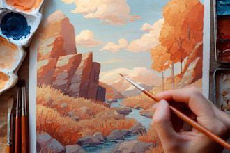 paint a watercolor and gouache landscape illustration