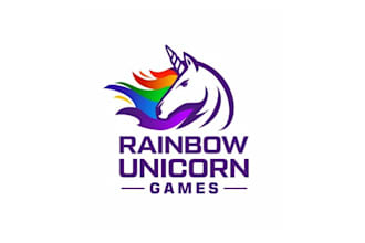 design attractive rainbow unicorn games logo