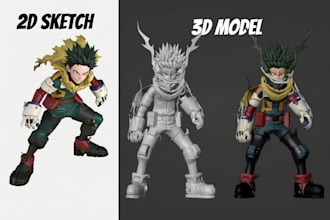 convert 2d to 3d model 3d toys figurine sketch to 3d sculpt action figure stl
