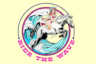 design ride wave pinup cowgirl ocean swag logo