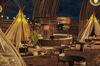 design 3d biophilic restaurant, 3d cafe, 3d lounge