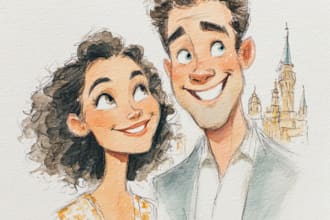 draw cartoon disney couple portrait