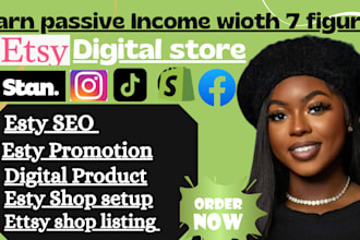setup esty store SEO digital product tiktok promotion shopify and stan store