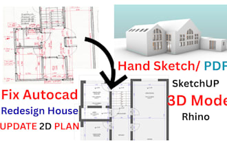 3d  model to 2d drawing, fix 3d model, 2d cad drawing to 3d model