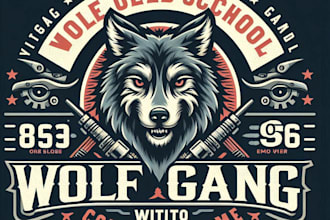 design vintage old school wolf gang mascot logo  t shirt for your brand