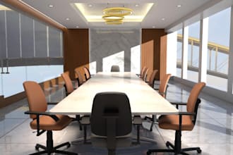 design commercial building,conference room,center desk,cgi render, office layout