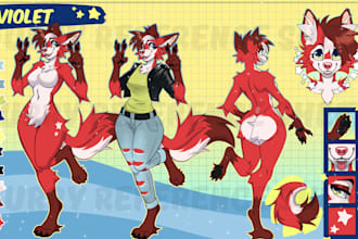 draw furry character reference sheet, furry anthro nsfw oc ref sheet for fursuit