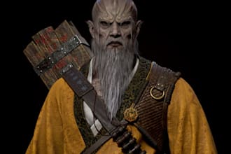 create 3d marital art character for game,magical humanoid,ue5 rig,marmoset model