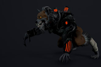 create 3d realistic werewolf,3d animal character for game,us5 mannequin rig,mesh