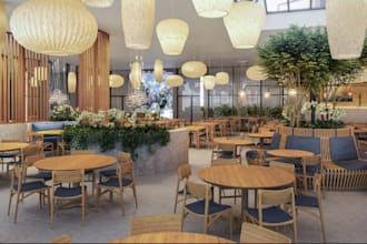 retouch 3d hotel hall for event, 3d wedding design,cgi bar,lounge,restaurant viz