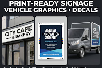 create print ready signage, vehicle graphics, decals, and large format layouts